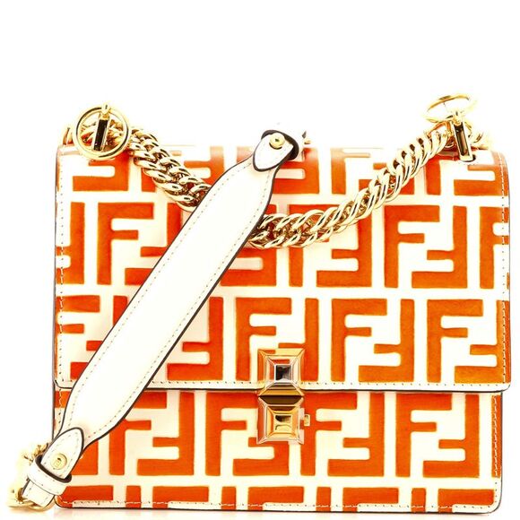 Fendi Handbags - Fendi Kan I Bag Zucca Embossed Leather Small Orange